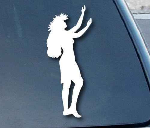 Hula Dancer Hawaiian Car Window Vinyl Decal Sticker 5" Tall (Color: White)