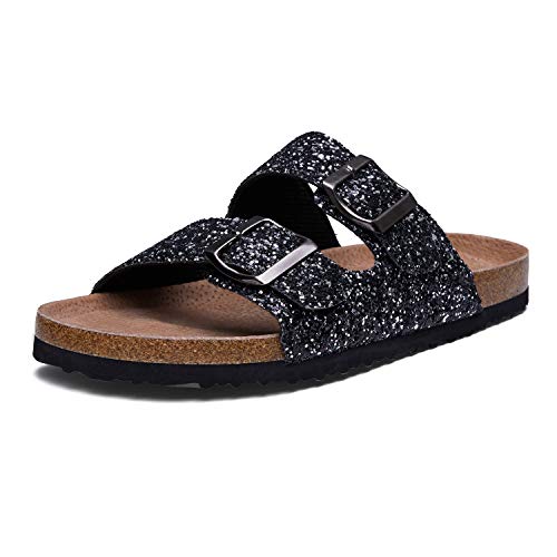 double buckle sandals glitter