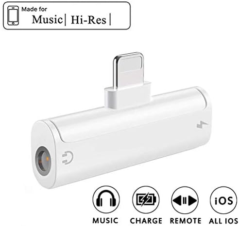 Headphone Adapter for iPhone X to 3.5mm Earphone Jack AUX Audio &Charge Adaptor for iPhone 8/8Plus/7/7Plus/X/XR/XS/XS max Music & Charge Dongle Headset Cable Convertor Accessories Support All iOS