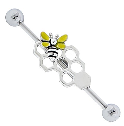 Honeycomb W Gold Plated Bumble Bee Industrial Piercing Bar Body
