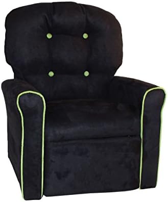 Dozydotes Personalized 4 Button Black/Kiwi Micro Suede Child Rocker Recliner Chair with Kiwi Accents