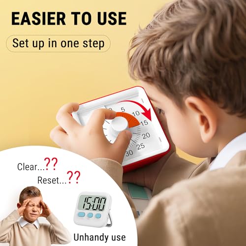ThermoPro TM021 Kids Visual Countdown Timer 60 Minute Timer with Mute/Alarm Mode, Large Digits - Time Management Tool for Concentration, Batteries Included