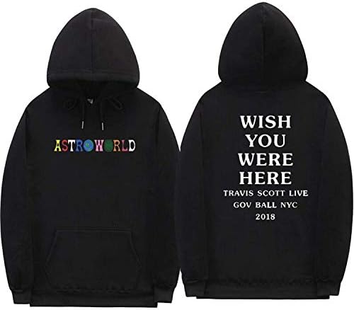 Travis Scott Astroworld Hoodies Letter Print Hoodie Streetwear Men's Pullover Sweatshirt (Black, Adult M)