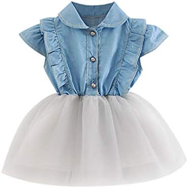 Baby Toddle Girls Tutu Dress Baby Girls Ruffle Sleeveless Denim Tulle Princess Skirt Dresses