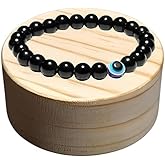 Black Tourmaline Evil Eye Bracelet - 8mm Beads, Unisex Stretchable Natural Stone Healing Crystal, Black Bracelet for Men, Naturally Energized Fengshui bracelet for men and women