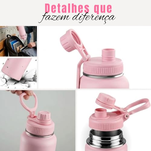Garrafa de Água Térmica Inox 800ml - Garrafa Inox Portátil, BPA Free, Antivazamento, Parede Dupla Isolamento a Vácuo Quente e Frio - Garrafinha Academia Corrida Escritório - Amel (Rosa)