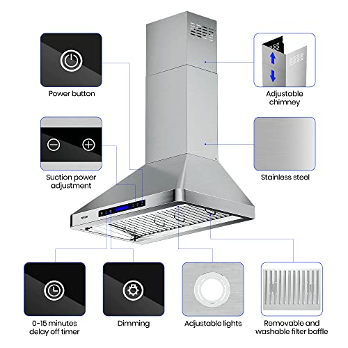 EKON Wall Chimney Range Hood 30", Ducted/Ductless Convertible Range