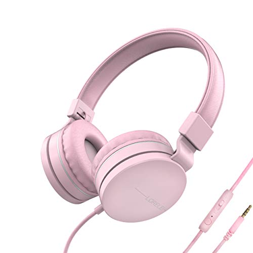 LORELEI L-01 Wied Kids Headphones Children Girls Boys Teens 85DB Volume Control with Mic and 3.5mm Socket Compatible Cellphone ipad comptuer MP3/4 (Pink)