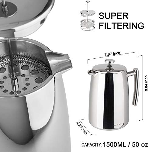 Secura French Press Coffee Maker, 50Ounce, 18/10 Stainless Steel
