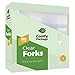 Comfy Package [100 Pack] Heavyweight Clear Plastic Forks with Engraved Design - Disposable Sturdy Plastic Utensils for Parties, Weddings, and Events