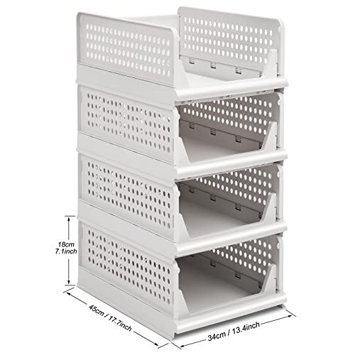 Set of 4 Stackable Closet Wardrobe Storage Bins Organizer (Easy Open