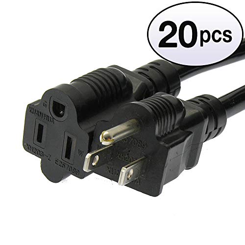 GOWOS (20 Pack) 10Ft Power Cord 5-15P to 5-15R Black/SJT 16/3