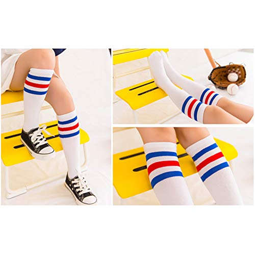 Kids Baby Cotton Knee Thigh High Socks Three Stripes Sport Soccer Uniform Tube Stocking - Thumbnail 3