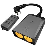 Etekcity Wireless Outdoor Remote Control Outlet, Weatherproof, 150ft Range Electrical Light Switch, Dual Outlet, Pair Freely, FCC Certified,ETL Listed ,Black, ZAP 1FX (Battery Included)