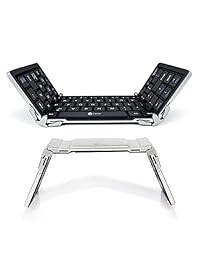 iClever   Teclado plegable portátil ultra fino, tamaño de bolsillo, teclado con Bluetooth inalámbrico con funda de transporte, funda premium de aleación de aluminio, diseñado para IOS Android Windows para un mejor tipeado, plata (BK03)