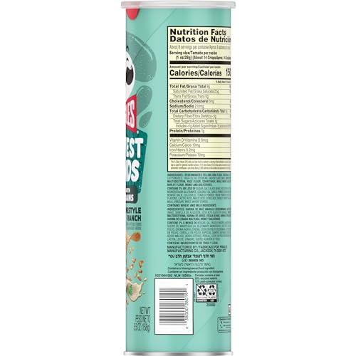 PRINGLES HARVEST BLENDS POTATO CRISPS CHIPS, LUNCH SNACKS, BLENDED WITH MULTIGRAINS, HOMESTYLE RANCH, 5.5OZ CAN