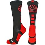MadSportsStuff Volleyball Logo Crew Socks (Black/Scarlet, Small)