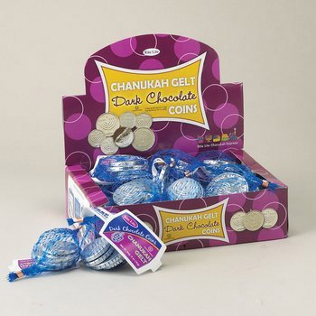 Rite Lite Chanukah Dark Chocolate Gelt Chocolate Large Coins - 24 Bags In a Display Box - .5 Ounces of Chocolate Extra Large Coins, 1 Extra Large and 3 Small Coins Pack of 24 Hanukkah (Non Dairy)