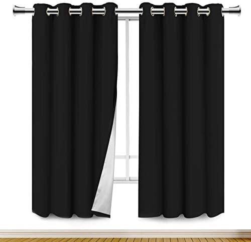 PANOVOUS Blackout Curtains Black Curtains Eyelet Curtains 46 x 54 Ready Made Curtains with Silver Coating Curtains for Living Room (117 x 137 cm) Black 2 Panels
