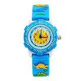 Jian Ya Na Lovely Cartoon Children Watch,Silicone Strap Digital Round Quartz Wristwatches for Girls Boys Kids (Blue (dinosaur))