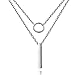925 Sterling Silver Double-deck Necklace with Ring and Bar Pendant Choker Necklace
