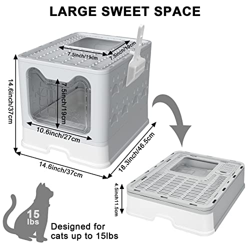 Foldable Cat Litter Box with Lid, Enclosed Cat Potty, Top Side Entry