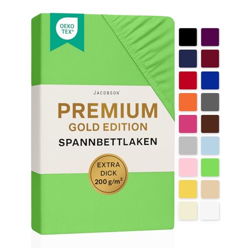 Jacobson Premium Split-Topper Spannbettlaken 200 g/m² Jersey (Split-Topper 180x200-200x200 cm, Apfelgrün)