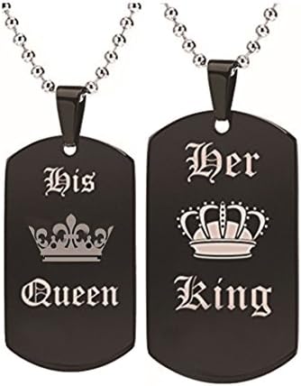 His Queen &amp; Her King Couple Pendant Necklace Stainless Steel Crown Matching Set (A:His queen +Her king)
