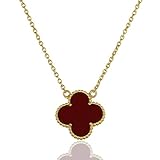 Handmade 18k Gold Plated Brass Fashion Four Leaf Necklace for Women Jewelry (Red)