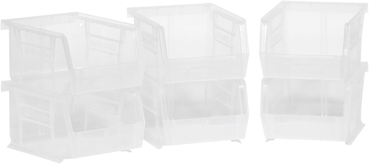 Akro-Mils 30210 AkroBins Plastic Storage Bins, Space-Saving Stackable Bins for Garage, Pantry, Craft Organization, 13.7 cm x 10.5 cm x 7.6 cm, Clear, 6-Pack
