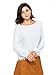 PERSUN Women White Lace Hem Long Sleeve Plain Blouse,Small