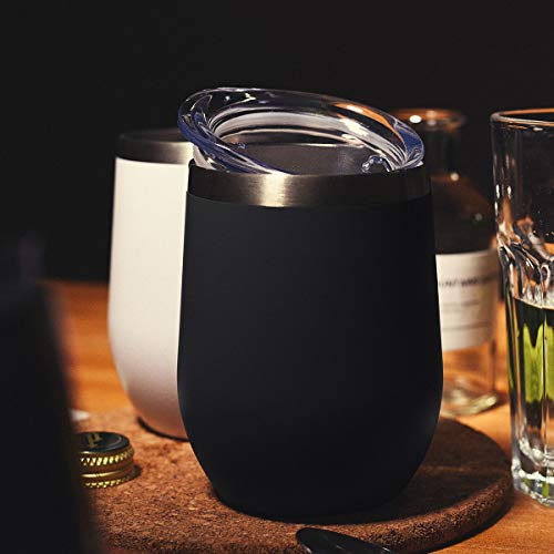 Civago Insulated Stemless Wine Tumbler Glass with Lid, 12 oz Stainless Steel Double Wall Vacuum Wine Cup for Wine, Coffee, Drinks, Champagne, Cocktails, Gifts(Black, 1 pack) - Thumbnail 5