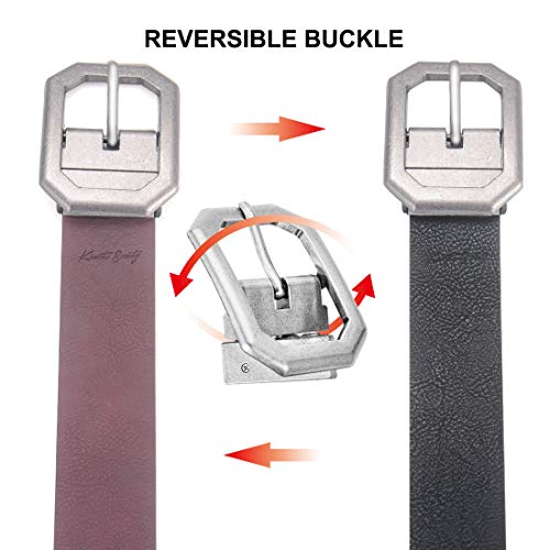 Reversible Leather Belts for Women with 1.25" Wide Solid Brown Western Waist Sash Waistband Men Silver belt Buckle (Coffee,XXL:Waist 40"-45")