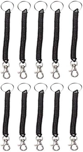 YALLNASL Spring Coil Keychain Key Cellphone Snap Hook Cord Retractable Key Ring with Metal Lobster Clasp Pack of 10