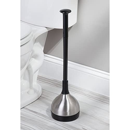 mDesign Bathroom Toilet Bowl Plunger Set with Lift & Lock Cover, Compact Discreet Freestanding