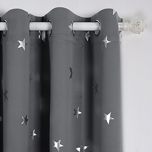 Deconovo Blackout Curtains Sliver Star Print Solid Thermal Insulated