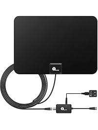 1byone 50 Mile Range Amplified HDTV Antenna, with Detachable Amplifier Signal Booster for the Highest Performance and 10 Feet Coaxial Cable-Black