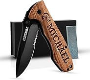 Gifts for Men, Personalized Engraved Oak Wood Pocket Knife - 36 Icons, 20 Stylish Font - Custom Knives