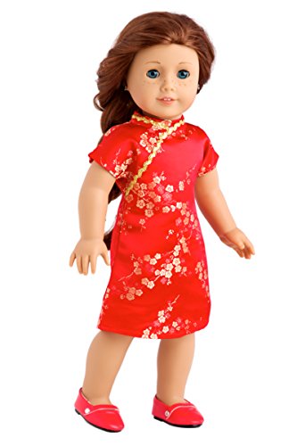 Asian Beauty - Asian Red and Gold Traditional Dress with Golden Shoes - 18 inch doll clothes (doll not included)