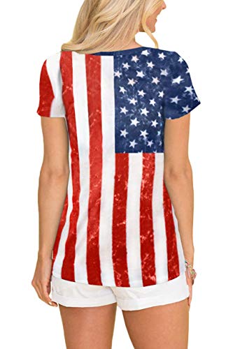 Womens July 4th Short Sleeve Striped Stars T Shirts Casual American Flag Top Patriotic M