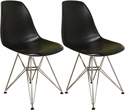 Nicer Furniture Set of Two (2) Black - Eames Style Side Chair with Chromed Steel Legs