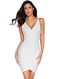 Meilun Women's Rayon Thick Stretch V-neck Bandage Bodycon Dress Medium White
