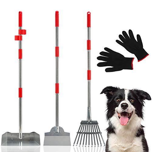 Dog Pooper Scooper 3 Pack Pet Poop Tray Rake Spade Set with Metal
