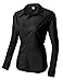 HOTOUCH Womens long Sleeve Button Down Shirt with Stretch/Black/Medium