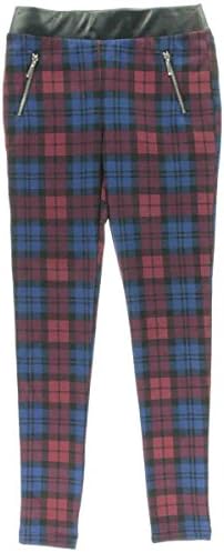Stoosh Womens Juniors Plaid Faux Leather Trim Leggings Purple XS