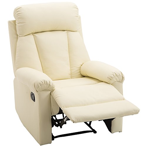 HOMCOM-Poltrona-Relax-Reclinabile-Imbottita-Ergonomica-con-Poggiapiedi-Ecopelle-80--97--107cm-Crema