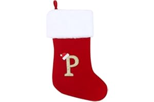 CRSMHLPK 20 Inches Initial Christmas Stocking Red Gray Velvet with White Super Soft Plush Cuffs Monogram Embroidered Christmas Stocking C08-P-Red