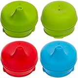 Sippy Cup Lids For Toddlers, 4 Pack (Includes Bonus Item) – Premium Quality, Non Toxic Silicone – Lightweight, Compact, Portable Design – Reusable – Ideal For Cups & Glasses
