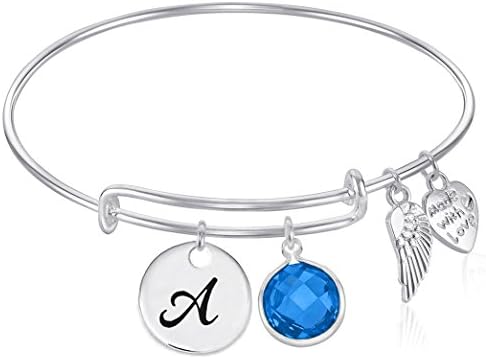 Initial Expandable Wire Bangle Bracelet with December Charm GIFT BOXED (A)