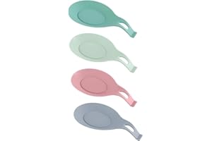 LALADEFIEE Silicone Nonslip Spoon Rests Set of 4, Multipurpose Oil Brush and Long Handle Spoon Holders for Kitchen Counter, C
